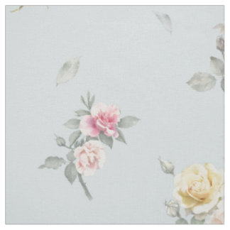 Tissu Rose bleu gris clair aquarelle florale