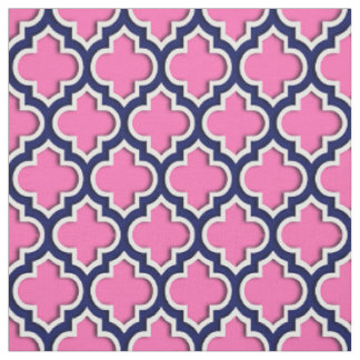 Tissu Rose chaud, bleu marine Quatrefoil marocain #5DS