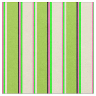 Tissu Rose Chaud, Chaux, Beige, Vert & Grandes Noires