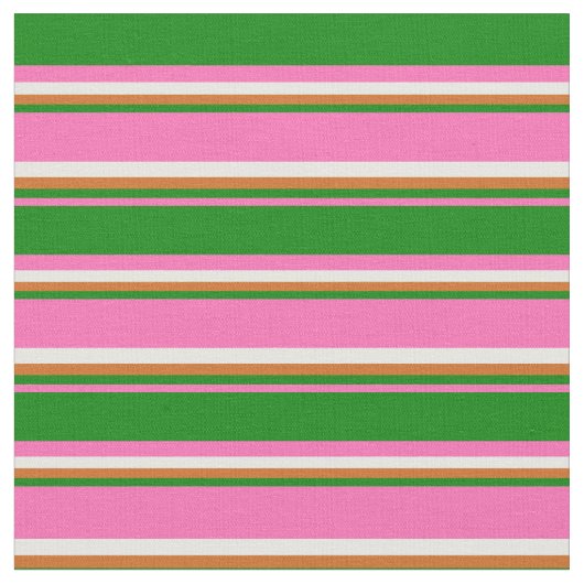 Tissu Rose chaud, vert, chocolat et rayures blanches (Fermer)