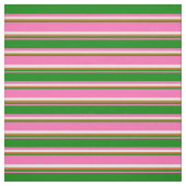 Tissu Rose chaud, vert, chocolat et rayures blanches (Échantillon)