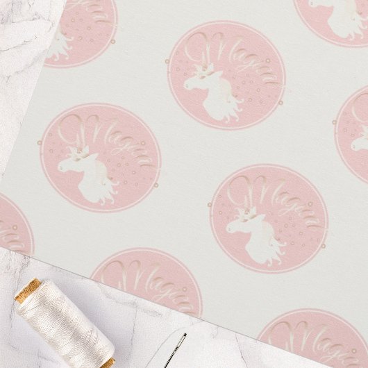 Tissu Rose clair moderne rose blanc magique Unicorne
