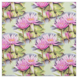 Tissu rose d'art d'aquarelle de lilypads de