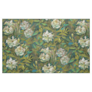 Tissu "Rose garden", retro floral design, mint & ocher