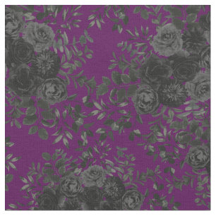 Tissu Rose gothique noir et pourpre Floral Petite impres