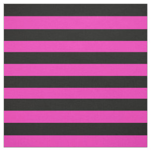 Tissu Rose lumineux, pied noir de minuit, rayures
