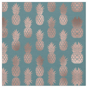 Tissu Rose moderne Gold Turquoise Motif d'ananas vert