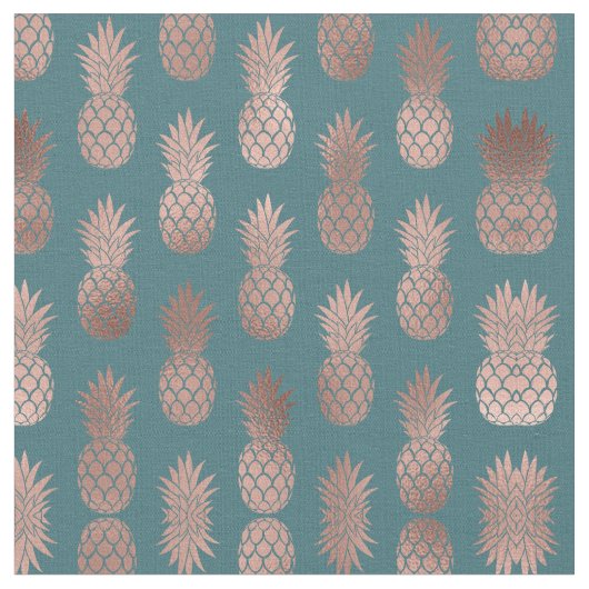 Tissu Rose moderne Gold Turquoise Motif d'ananas vert  (Fermer)