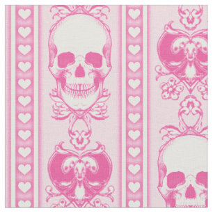 Tissu rose Motif à bande crâne baroque