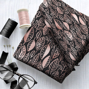 Tissu Rose Motif de feuille tiré à la main Gold Foil ID4