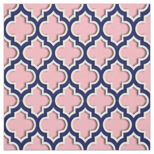 Tissu Rose, Navy Blue Moroccan Quatrefoil #5DS