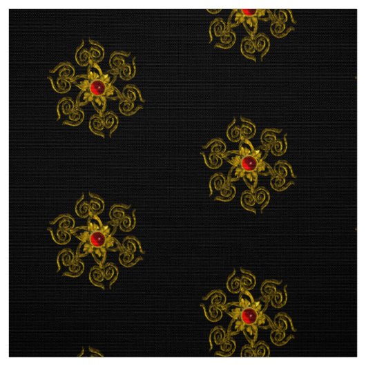 Tissu ROSE OR AVEC Motif ROUGE RUBY noir (Échantillon)