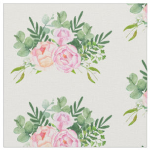 Tissu Rose rose et bouquet d'eucalyptus