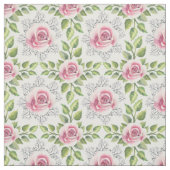 Tissu Rose Rose Vert Feuille Floral (Échantillon)