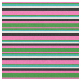 Tissu Rose, Vert Forêt, Vert Mer Clair, Blanc et Noir