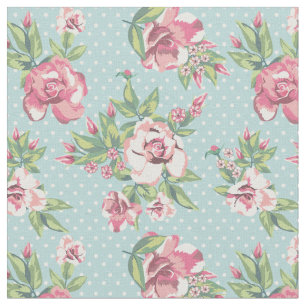 Tissu Rose vintage rose pois tendance bleu floral