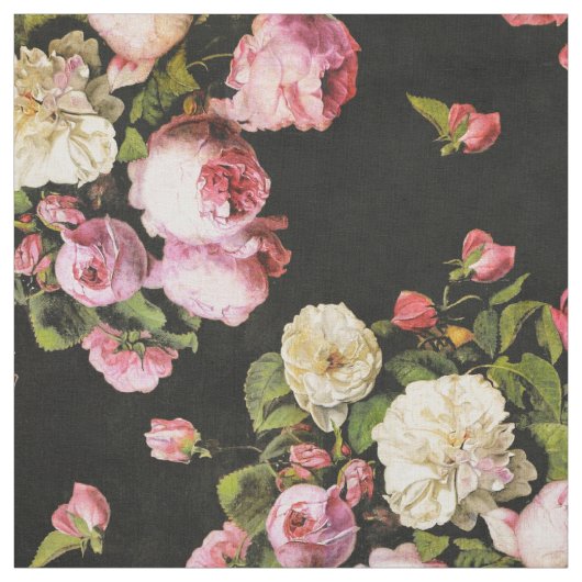 Tissu Roses blanches et roses vintages (Échantillon)