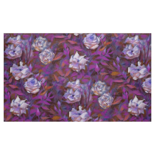 Tissu "Roses blanches, feuilles violets", design floral (Fat Quarter)