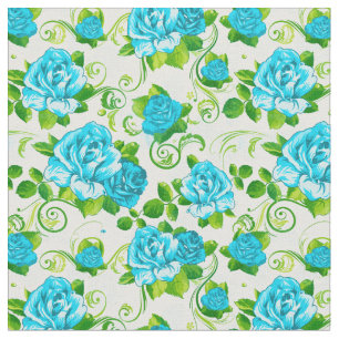Tissu Roses bleues et blanches rétro Motif floral 2 Tiss