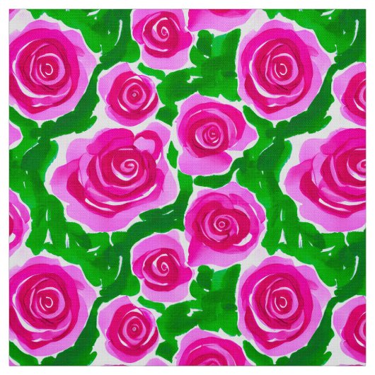 Tissu Roses d'aquarelle rose Fuchsia (Échantillon)