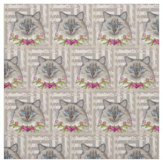 Tissu Roses de chats Ragdoll (Échantillon)