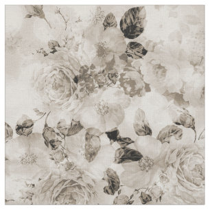 Tissu Roses gris blancs élégants minables vintages