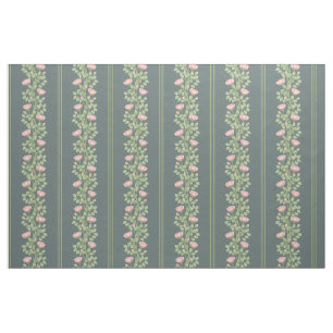 Tissu Roses roses et rayures sur bleu ardoise (petite éc