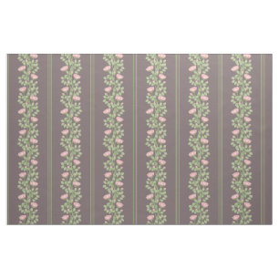 Tissu Roses roses et rayures sur plum foncé (petite éche