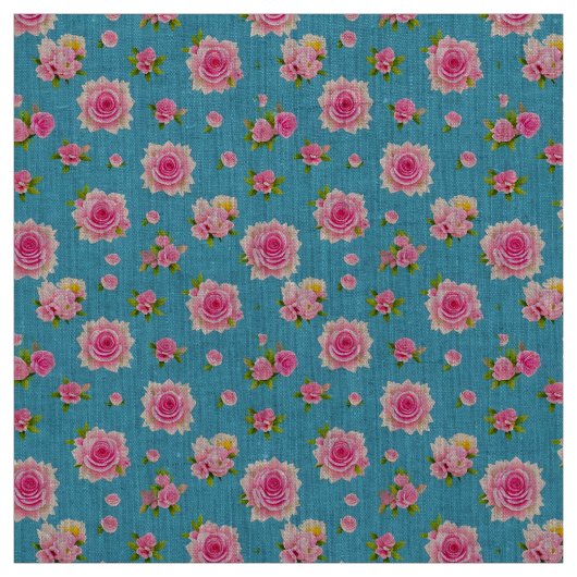 Tissu Roses roses sur un fond bleu (Échantillon)