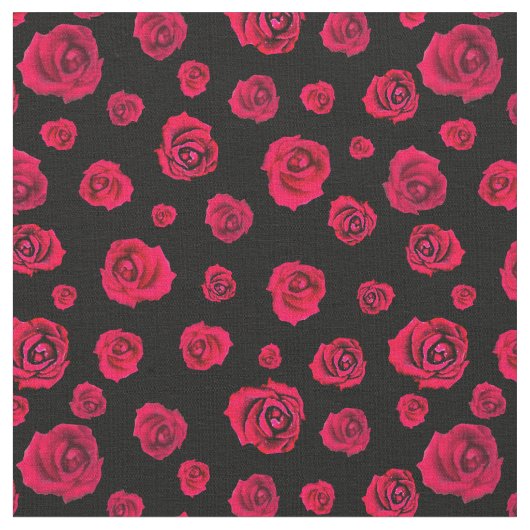 Tissu Roses rouges en noir  (Fermer)