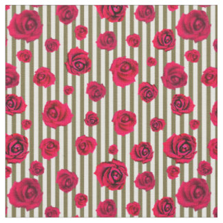 Tissu Roses rouges et rayures vertes