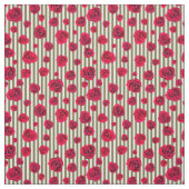 Tissu Roses rouges et rayures vertes (Échantillon)
