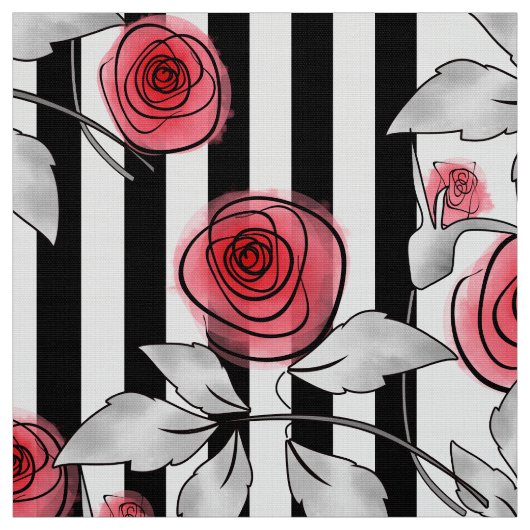 Tissu Roses rouges, roses d'aquarelle (Échantillon)