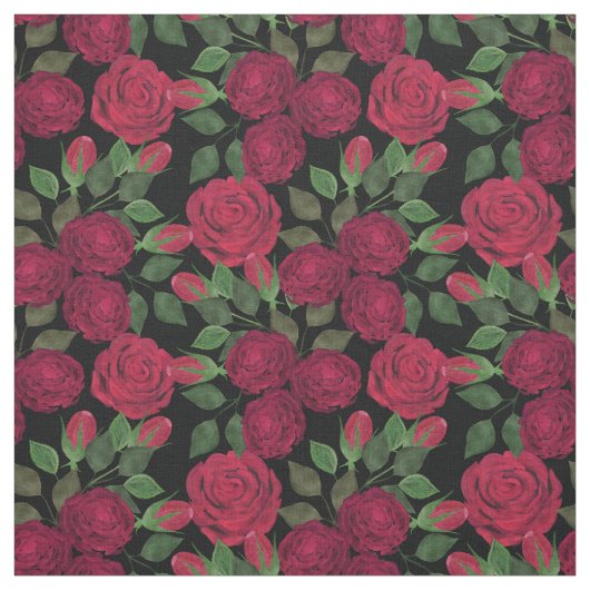 Tissu Roses rouges sur noir. (Échantillon)