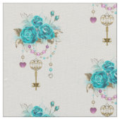 Tissu Roses turquoise avec touches (Détail)