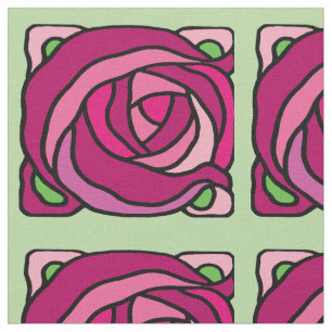 Tissu Roses vintages Pink et vert motif floral