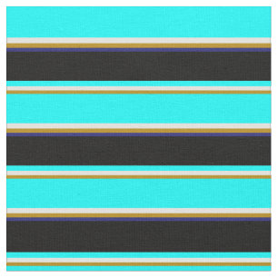 Tissu Roue d'or, Cyan clair, Cyan, Noir et Bleu de minui