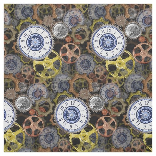 Tissu Roues Steampunk engrenages cogs regarder face moti (Échantillon)
