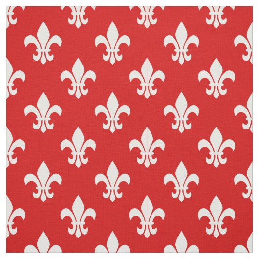 Tissu Rouge, Blanc Fleur De Lis Motif (Échantillon)