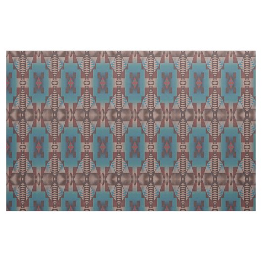 Tissu Rouge Brown Bleu Vert Éclectique Ethique (Fat Quarter)