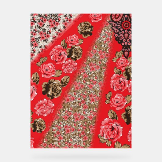 Tissu rouge éclatant avec floral complexe et (Recto)