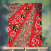 Tissu rouge éclatant avec floral complexe et (Neutre)