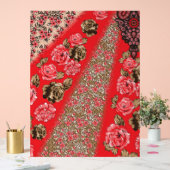 Tissu rouge éclatant avec floral complexe et (Mariage)