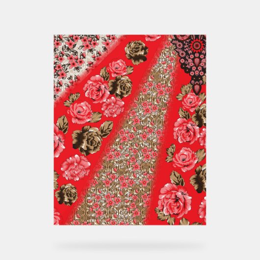 Tissu rouge éclatant avec floral complexe et (Recto)