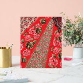 Tissu rouge éclatant avec floral complexe et (Mariage)