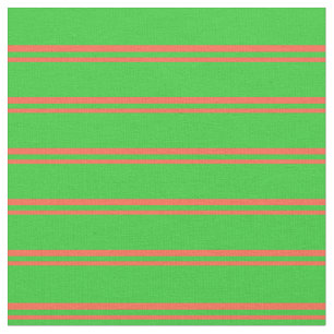 Tissu Rouge et chaux vert couleur lin / Motif rayé