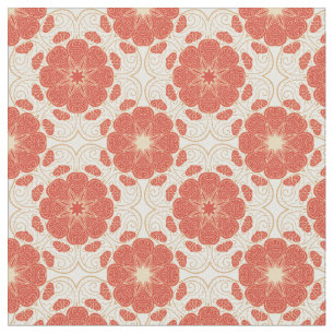 Tissu Rouge et motif floral de dentelle d'or