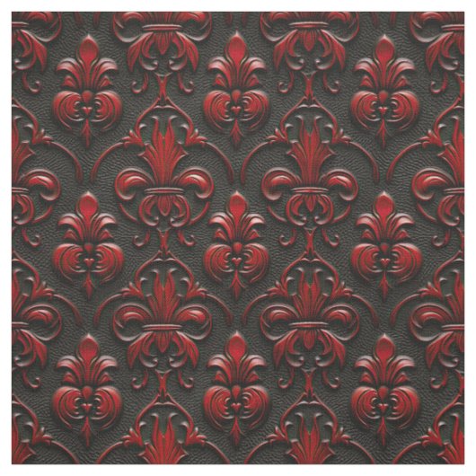 Tissu Rouge et noir Damask Faux Embossés (Échantillon)