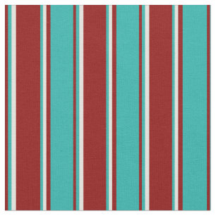 Tissu Rouge foncé, vert de mer clair et lignes jaune cla