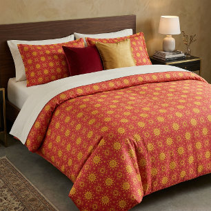 Tissu Rouge Jaune Orange Mandala Géométrique Bohème